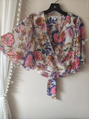 Express Floral Wrap Blouse in Multi Pink